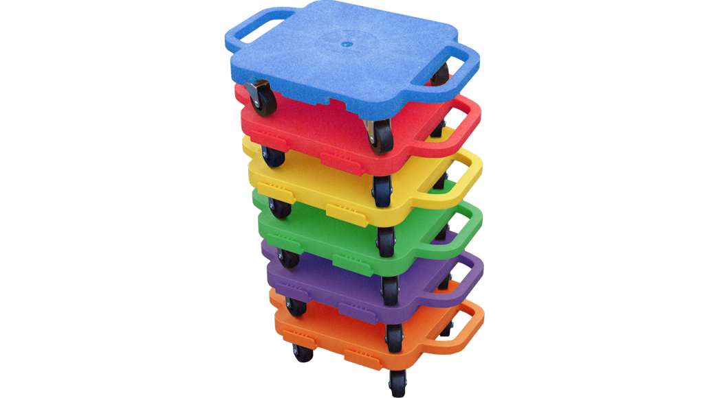 stack of six twelve inch connect-a-scooters in rainbow colors