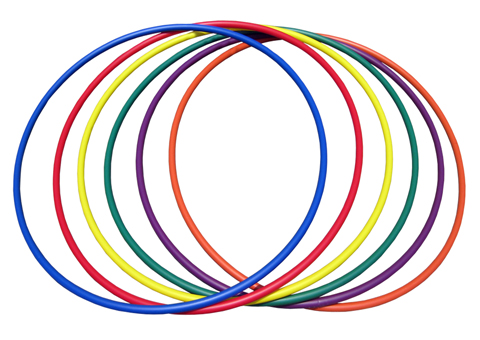 Six Deluxe Hula hoops in rainbow colors